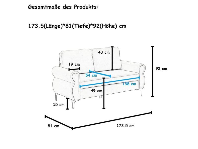  Canapé 2 places ulevr fixe 173,5 cm gris foncé, ressorts ensachés et housses amovibles  - Conforama C