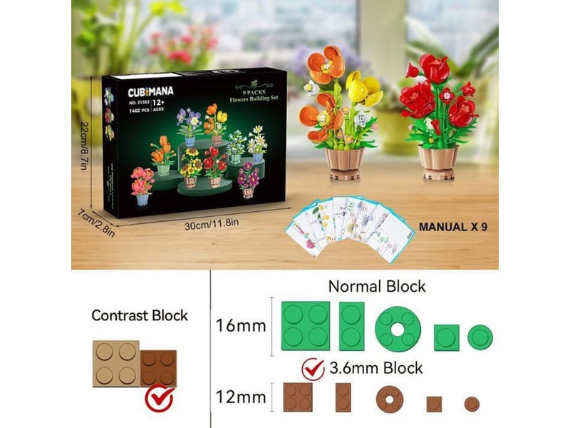  Jeu de construction diy fleurs miniatures 9 modèles 1462 pièces 151498_AAAWF84594_6_DROPFR - Conforama D