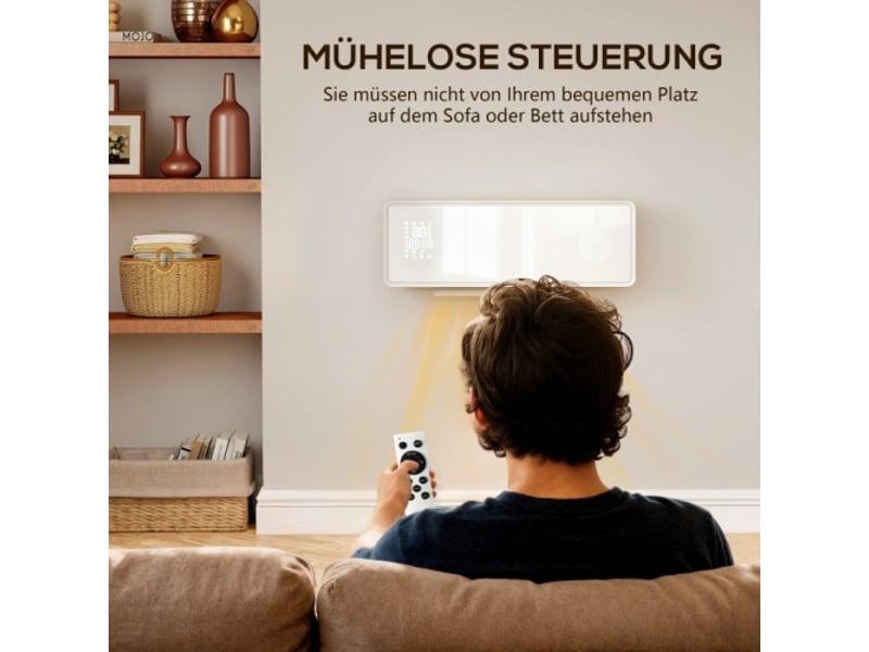  Chauffage mural céramique 2000 w blanc avec thermostat, minuterie, télécommande et panneau en verre  - Conforama E