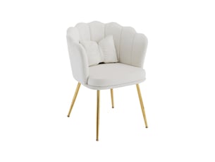 Chaise rembourrée à dossier pétale avec coussins de soutien et pieds métalliques dorés en velours beige, 63 × 58 × 77 cm