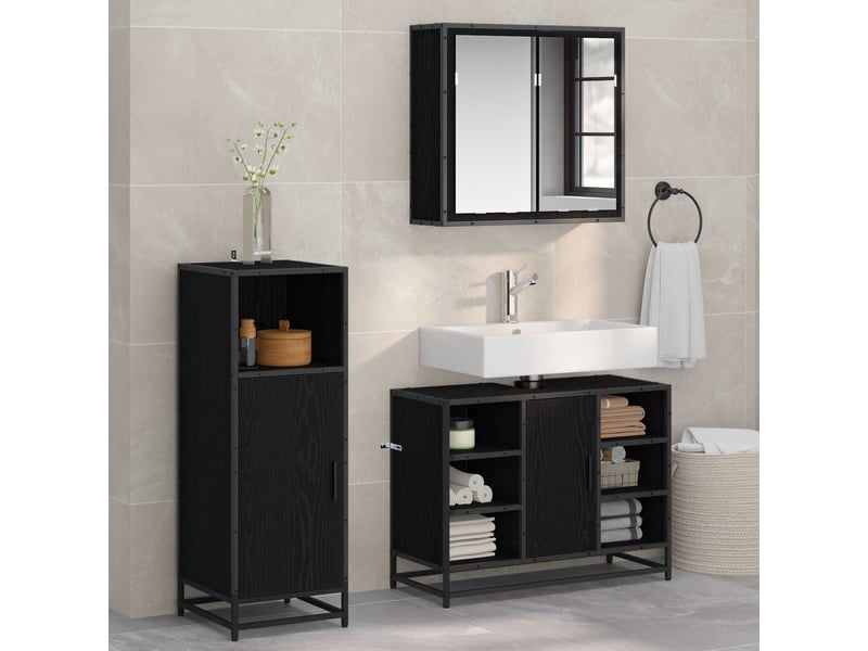 Ensemble de mobilier de salle de bain 3 pc chêne noir cf64349 - Conforama B