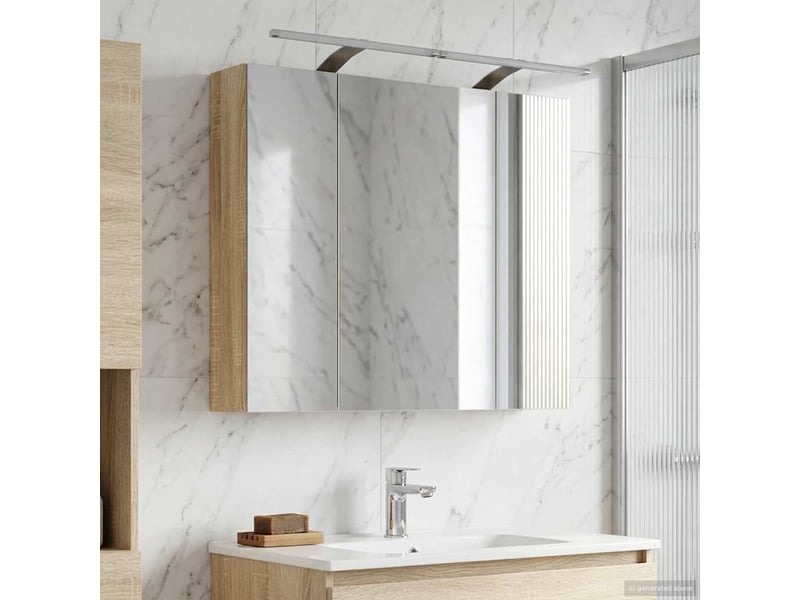Armoire miroir salle de bain, meuble de rangement chêne sonoma 80x14.5x70 cm shl5392 - Conforama B