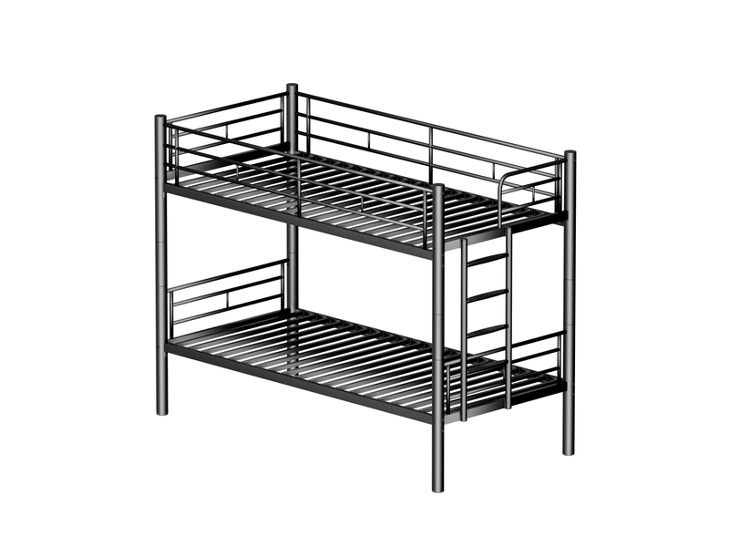  Lit superposé 90x190 cm convertible en 2 lits simples en métal noir sans matelas  - Conforama A