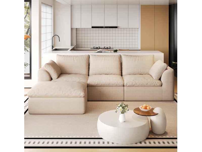 Canapé d’angle 245x155x83 cm en tissu de lin 4 places kaki chicfurn - Conforama B
