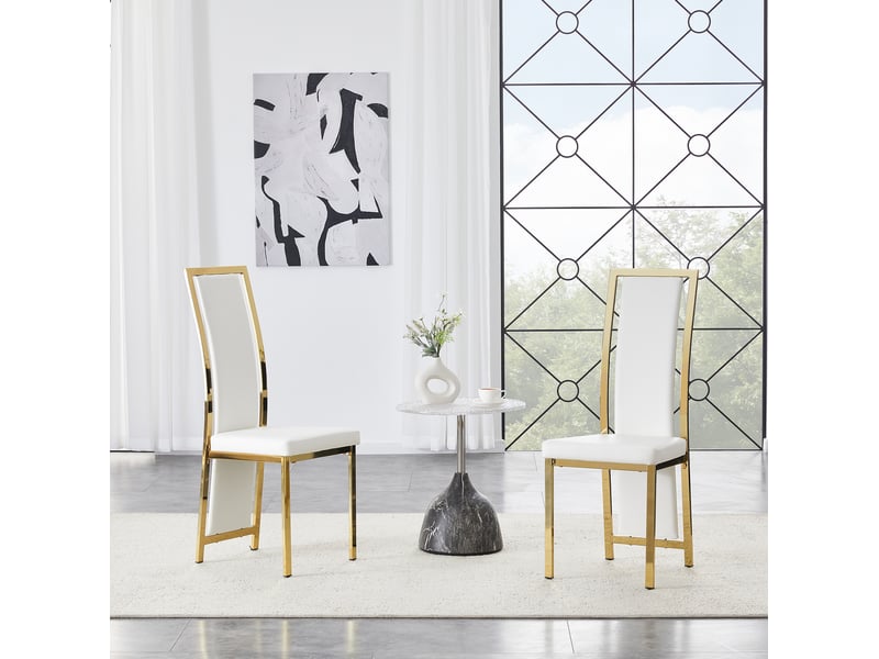 Lot de 2 chaises de salle à manger 44 x 42,7 x 109 cm – blanc et doré – dossier haut en simili cuir pu - Conforama B