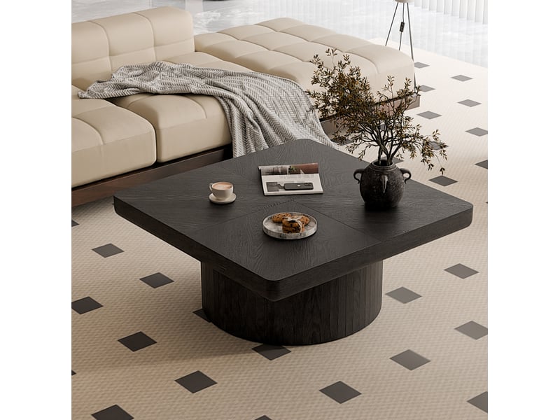  Table basse carrée noire 78 x 78 x 38 cm, plateau à motif parquet  - Conforama C