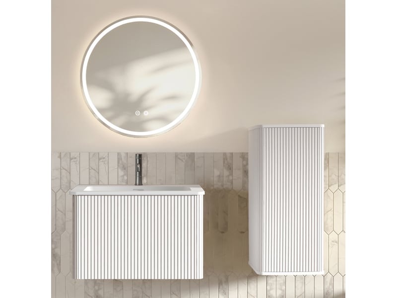  Ensemble meuble de salle de bains avec lavabo et miroir led 60 cm, mdf, blanc  - Conforama B