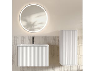 Ensemble meuble de salle de bains avec lavabo et miroir led 60 cm, mdf, blanc