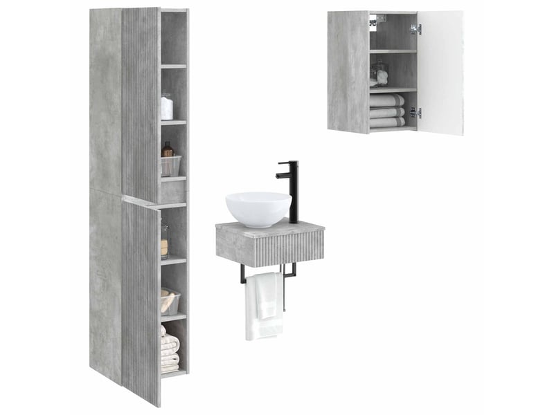 Ensemble de mobilier de salle de bain 3 pc gris béton cf64384 - Conforama C