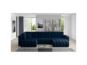 Canapé d'angle bonita convertible 6 places bleu nuit effet velours – droit – 350x175cm
