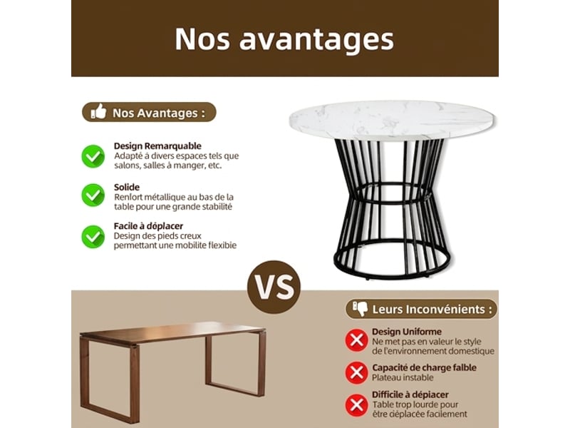  Ensemble table ronde ø100 cm et 4 chaises en velours gris foncé, plateau effet marbre  - Conforama E