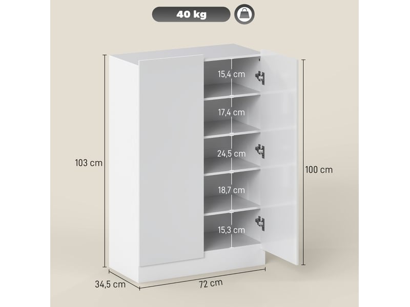 Meuble à chaussures 72 x 34,5 x 103 cm en panneaux de particules et mdf avec étagères réglables blanc chicfurn - Conforama D