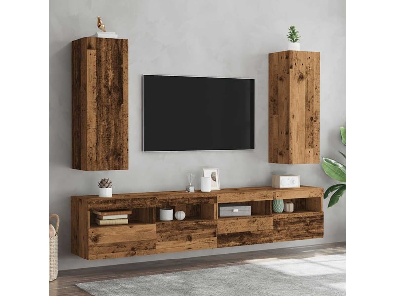  Lot de 2 meuble tv bas salon vieux bois 30,5x30x90 cm bois d'ingénierie  - Conforama C