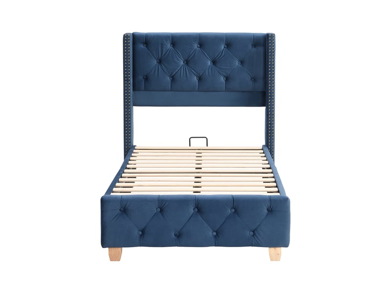 Lit simple capitonné - 90x200 cm - velours - gris - Conforama A