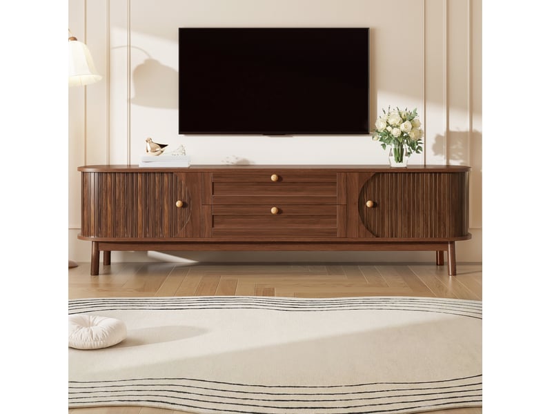  Meuble tv 170x39.5x46 cm avec portes coulissantes et tiroirs en mdf noyer  - Conforama B