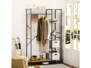 Penderie portant à vêtements style industriel en métal avec tringle et 4 étagères - dim. 100l x 46l x 170,5h cm