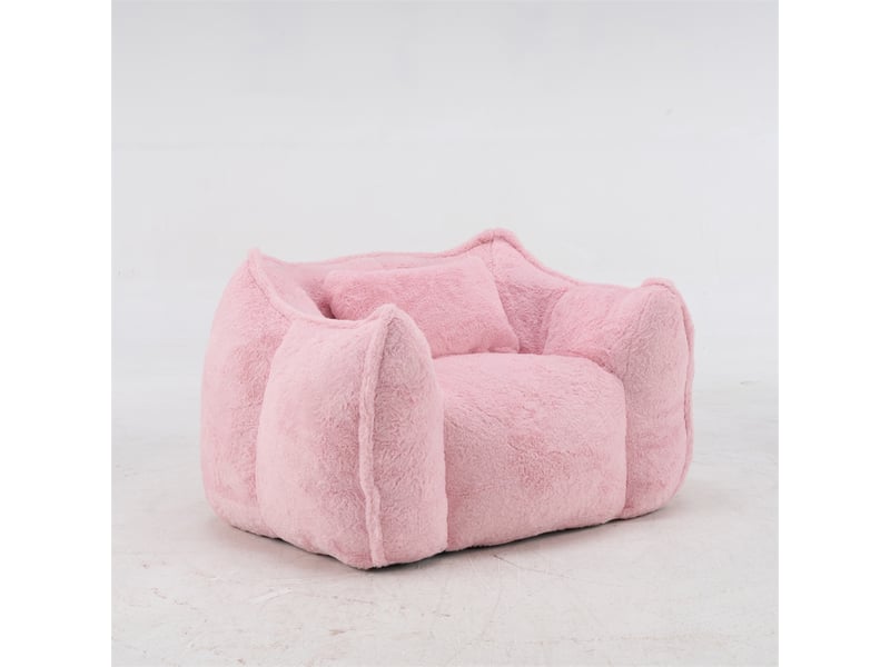  Fauteuil poire 1 place - 123x97x73cm - avec oreiller de confort - pouf géant en fourrure synthétique rose  - Conforama A