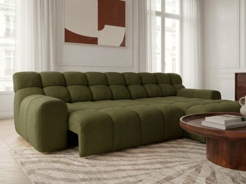  Bobochic canapé d'angle convertible avance-recule électrique andre tissu texturé vert  angle droit ANDRE - Conforama D