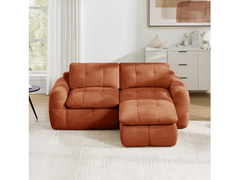 Canapé modulable 194x160x68 cm 2 places avec ottoman, chenille orange - Conforama D