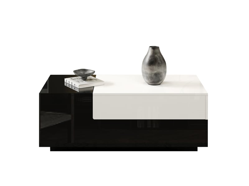  Table basse relevable avec 2 tiroirs et niche pour salon 100×50×38 cm en panneaux de particules noir et blanc  - Conforama A