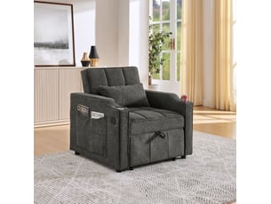 Fauteuil convertible 1 place gris foncé en tissu, couchage 190 cm, usb-c et dossier réglable 3 positions