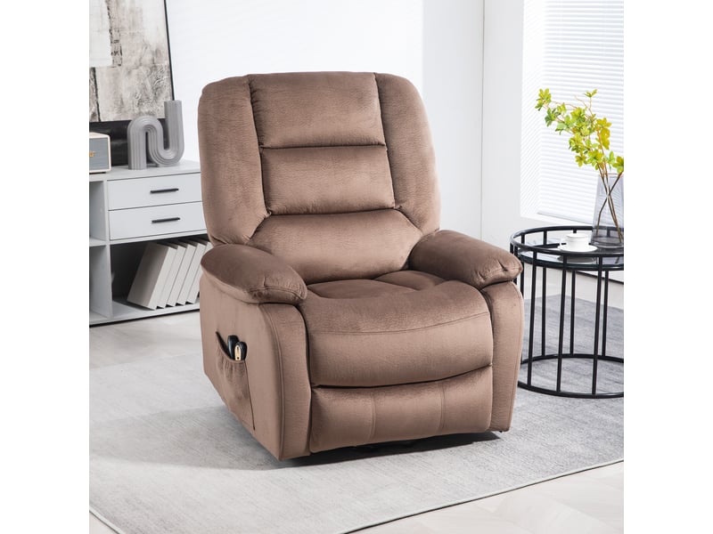  Fauteuil de relaxation, fauteuil releveur électrique, polyester, 90x93x110cm, marron  - Conforama D