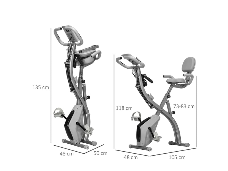 Vélo appartement pliable, home trainer adultes, 8 résistances magnétiques, pouls main, lcd multifonction, selle réglable, acier, grisargenté.  - Conforama E