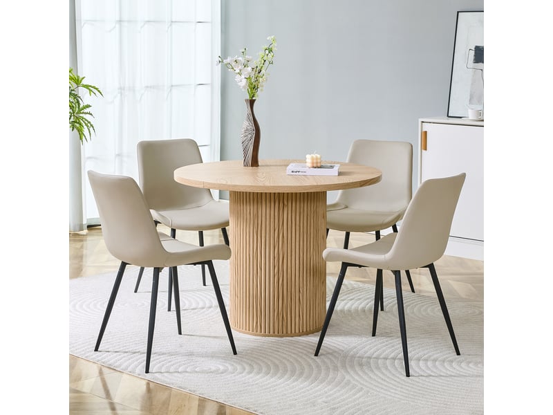  Ensemble table à manger et 4 chaises, 100 cm, forme ronde, en mdf et effet bois et simili cuir, coloris gris, style minimaliste  - Conforama B