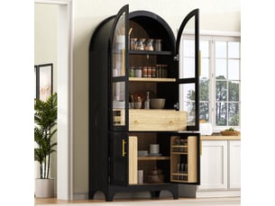 Buffet de cuisine 4 portes 1 tiroir 76x40x180 cm - meuble de rangement avec étagères réglables et portes vitrées - noir