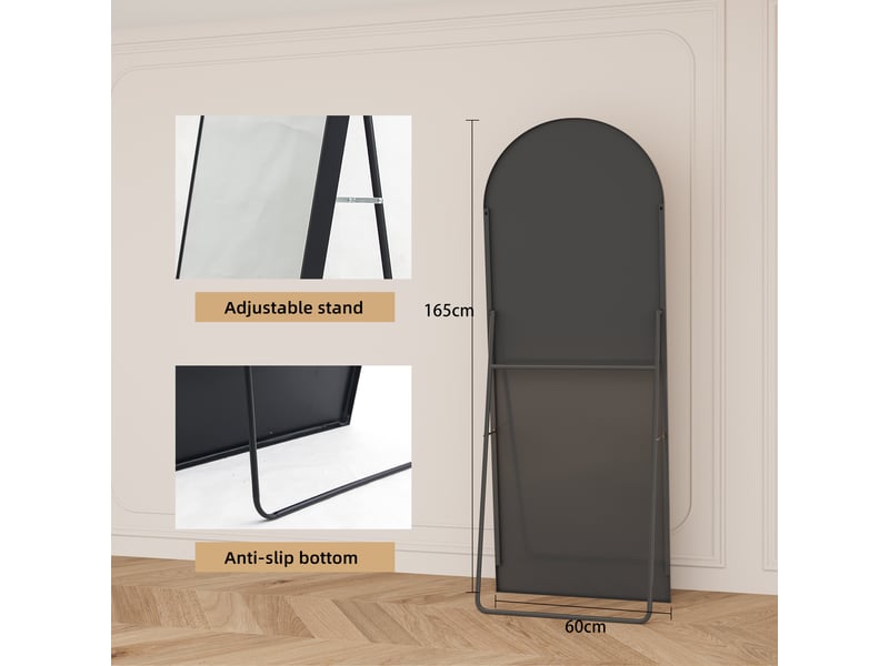  Miroir sur pied 165x60 cm,miroir mural arqué moderne,cadre en aluminium,pour salon,entrée,chambre,verre trempé hd,noir  - Conforama W