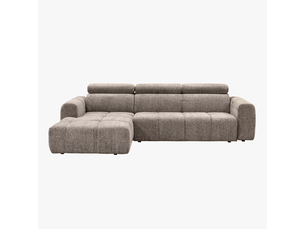 Canapé d'angle convertible avec têtières relevables en tissu taupe -