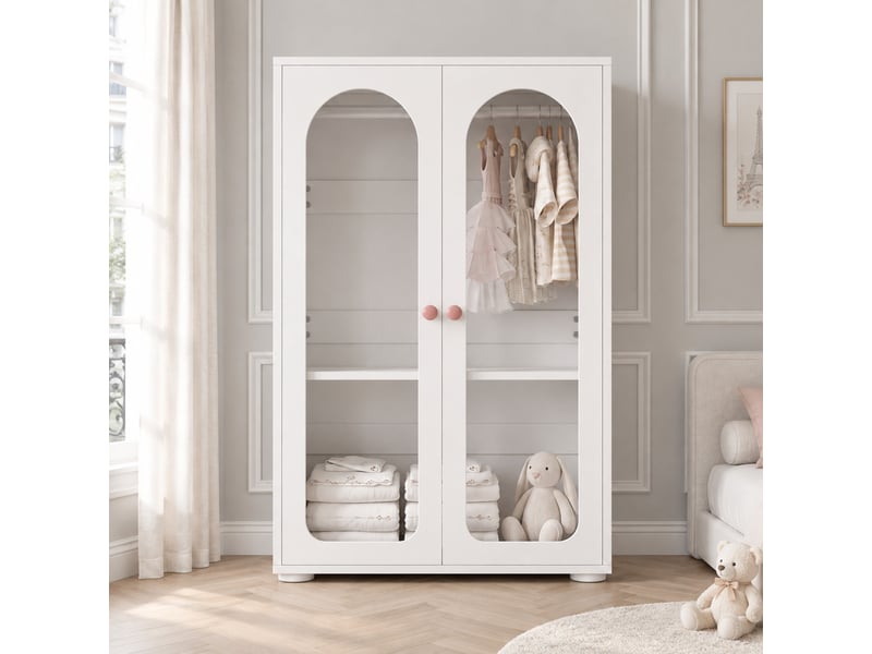  Armoire enfant 2 portes blanche, finition laquée, portes en acrylique, 80 x 50 x 120 cm  - Conforama B