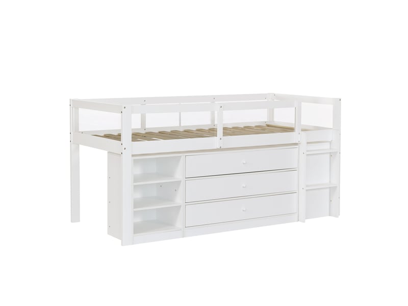 Lit mi-hauteur enfant 90x200 cm avec 3 tiroirs et rangements, blanc, sans matelas - Conforama E