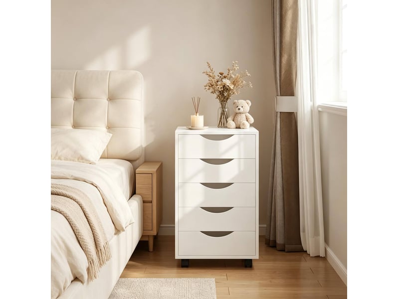  Caisson de rangement mobile à 5 tiroirs, 40x40x66,5 cm, blanc  - Conforama D