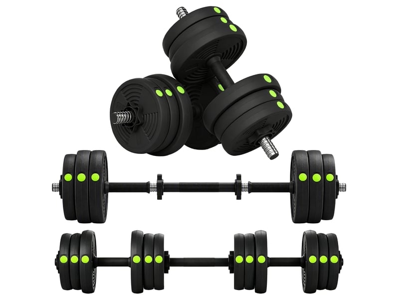  Ensemble 2 en 1 avec 2 haltères convertibles en barre, poids total 20 kg et disques de poids ajustables, noir  - Conforama A
