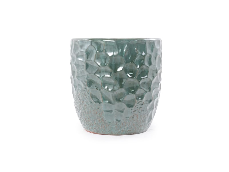  Pot de fleurs rond 38 x 38 x 38 cm vert foncé en céramique, avec trou d'évacuation pour grandes plantes  - Conforama D