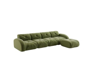 Canapé d'angle modulable fixe 4 places en tissu vert avec pouf, confort souple pour votre salon au quotidien
