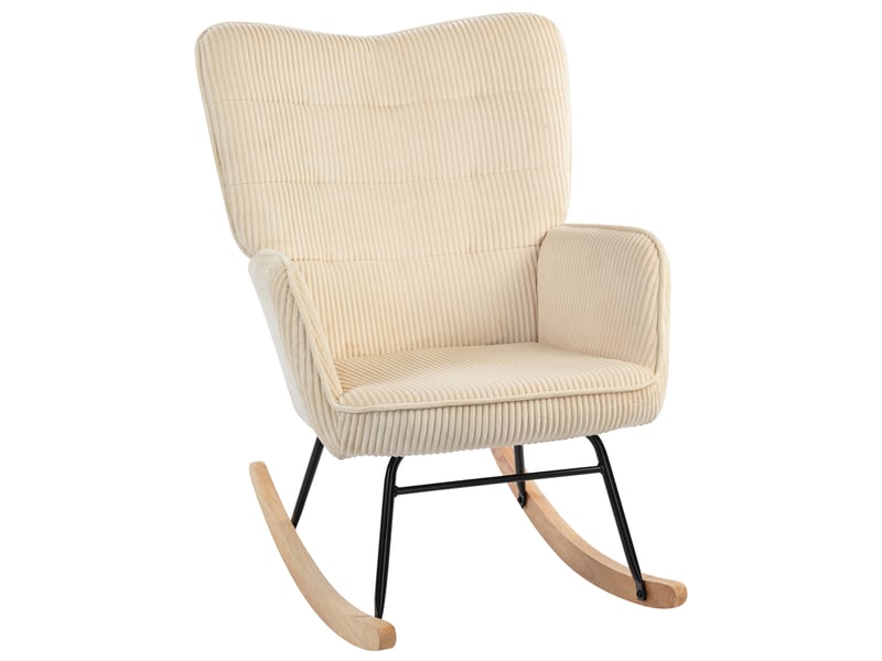  Fauteuil à bascule vintage, patins incurvés, rembourrage épais, bois de hêtre et acier, beige  - Conforama B