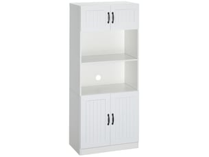 Colonne de cuisine avec 4 portes, étagères réglables et espace central micro-ondes en mdf blanc 70 × 40 × 170 cm