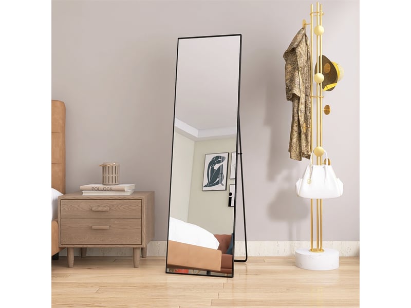  Miroir sur pied pleine longueur rectangulaire - 140x40cm - psyché cadre alliage d'aluminium &amp; verre trempé - noir  - Conforama B