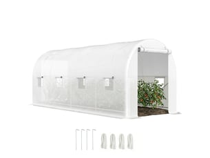 Serre tunnel 500 x 200 x 205 cm, serre de jardin avec porte enroulable et 8 fenêtres, bâche en polyéthylène 140 gm² blanche