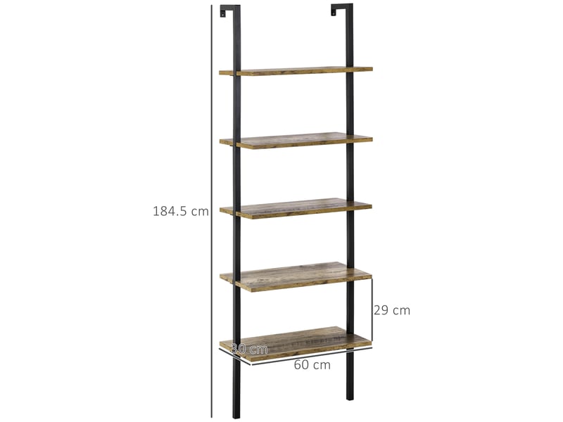  Bibliothèque échelle industrielle à 5 niveaux en bois et métal, 60 x 30 x 184,5 cm, marron  - Conforama E