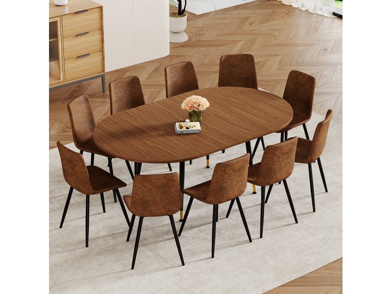  Table à manger ovale extensible 6 à 10 personnes, aspect noyer et noir, mdf et métal, 200 x 120 x 73,66 cm  - Conforama D