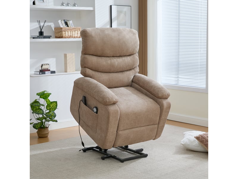Fauteuil releveur électrique taupe avec massage, chauffage et repose-pieds réglable - Conforama D