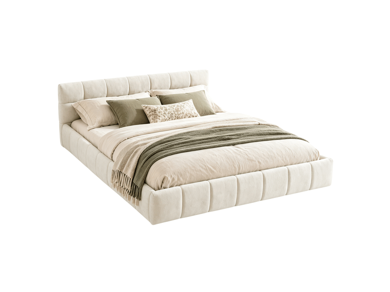  Bubble bed 160x200 cm, lit double rembourré 160x200 cm - cadre de lit - lit en chenille - sommier à lattes - capacité de charge 300 kg - chenille - beige  - Conforama A