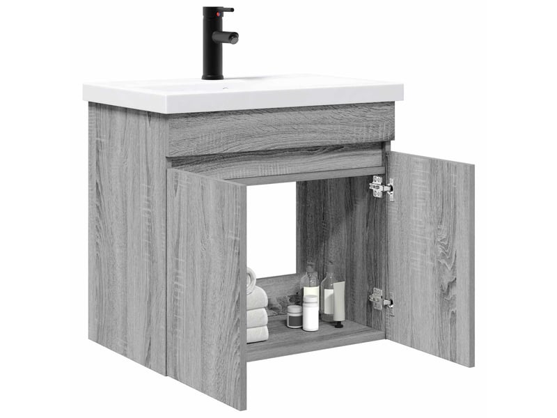  Meuble de rangement salle de bain avec robinet sonoma gris shl9704  - Conforama C