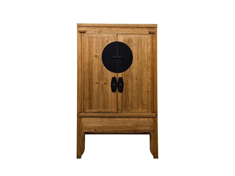 Armoire 2 portes ethnique en bois massif avec finitions orientales ningbo - bois neutre  - Conforama C