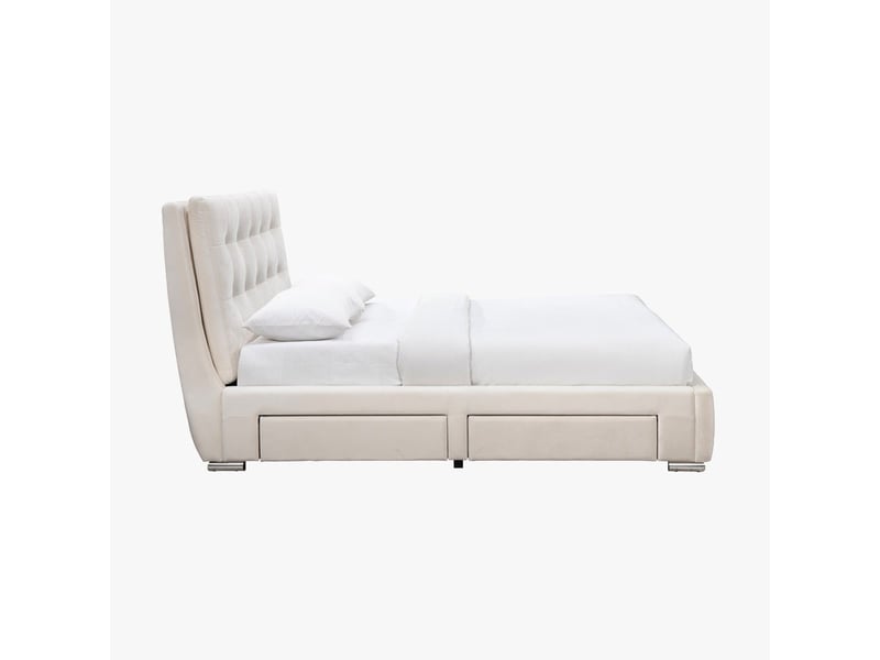  Lit double en tissu blanc écru avec 2 tiroirs 180x200 cm  - Conforama D