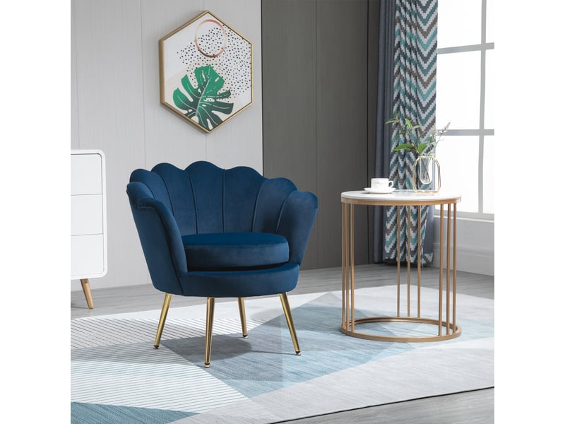  Fauteuil de salon, siège de salon, velours (100% polyester), 76x67x74cm, bleu  - Conforama D