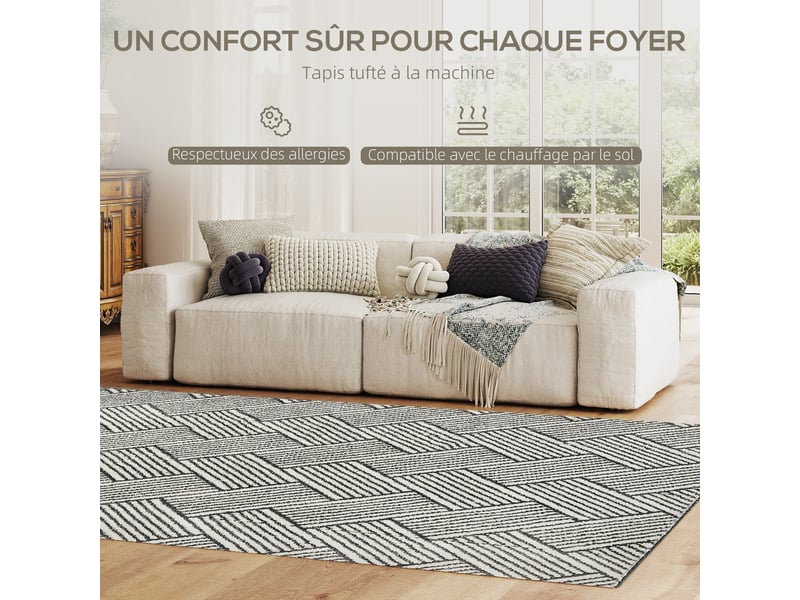  Tapis de salon 200 x 140 x 1.5 cm lavable en machine moderne compatible chauffage au sol en polypropylène gris clair 21_0003680  - Conforama B